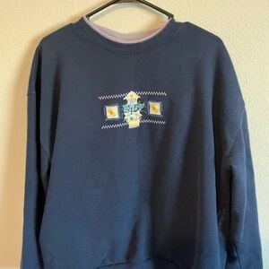Navy Blue Men's Sweater with Embroidered Design